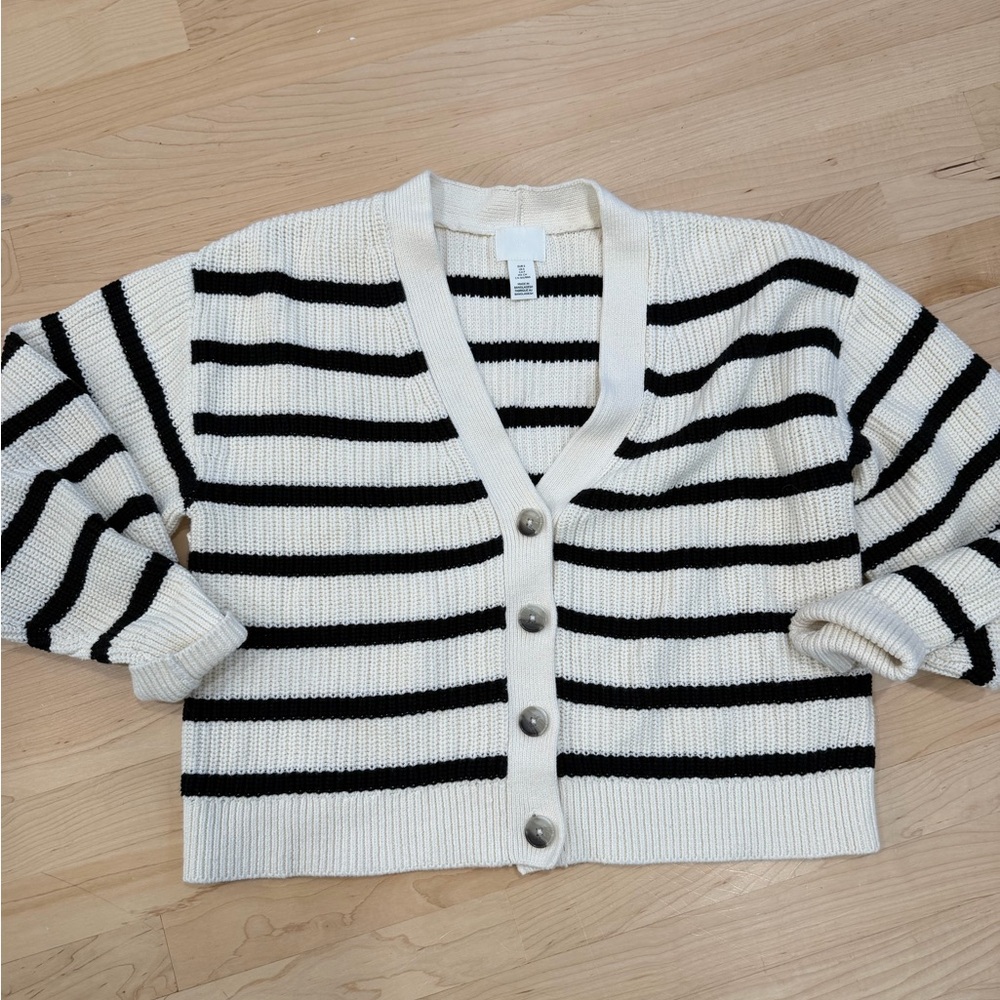 H&M Black and Cream Striped Cardigan
